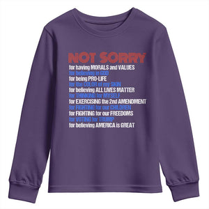 Trump Supporter Youth Sweatshirt Not Sorry For Voting For Trump For Believing America Is Great TS09 Purple Print Your Wear
