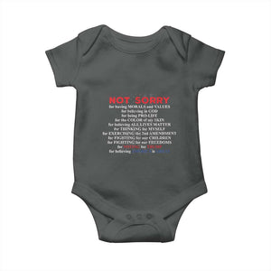 Not Sorry For Voting For Trump Believing America Is Great Baby Onesie Trump Supporter TS09 Dark Heather Print Your Wear