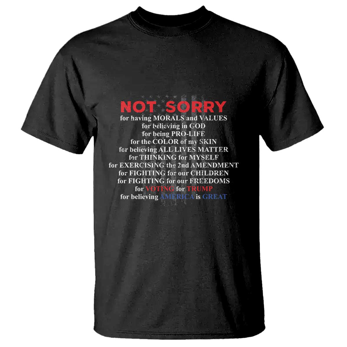 Not Sorry For Voting For Trump Believing America Is Great T Shirt Trump Supporter TS09 Black Print Your Wear