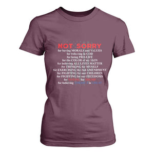 Not Sorry For Voting For Trump Believing America Is Great T Shirt For Women Trump Supporter TS09 Maroon Print Your Wear