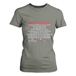 Not Sorry For Voting For Trump Believing America Is Great T Shirt For Women Trump Supporter TS09 Military Green Print Your Wear