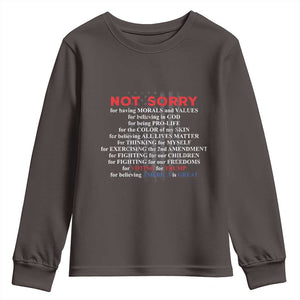 Not Sorry For Voting For Trump Believing America Is Great Youth Sweatshirt Trump Supporter TS09 Dark Chocolate Print Your Wear