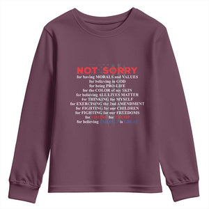 Not Sorry For Voting For Trump Believing America Is Great Youth Sweatshirt Trump Supporter TS09 Maroon Print Your Wear