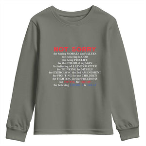 Not Sorry For Voting For Trump Believing America Is Great Youth Sweatshirt Trump Supporter TS09 Military Green Print Your Wear