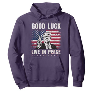 Trump 2025 Hoodie Good Luck Live In Peace Retro American Flag TS09 Purple Print Your Wear