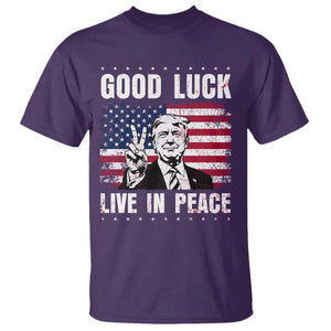 Trump 2025 T Shirt Good Luck Live In Peace Retro American Flag TS09 Purple Print Your Wear