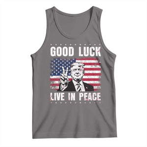 Trump 2025 Tank Top Good Luck Live In Peace Retro American Flag TS09 Deep Heather Print Your Wear