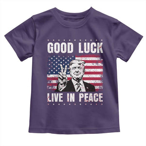 Trump 2025 Toddler T Shirt Good Luck Live In Peace Retro American Flag TS09 Purple Print Your Wear