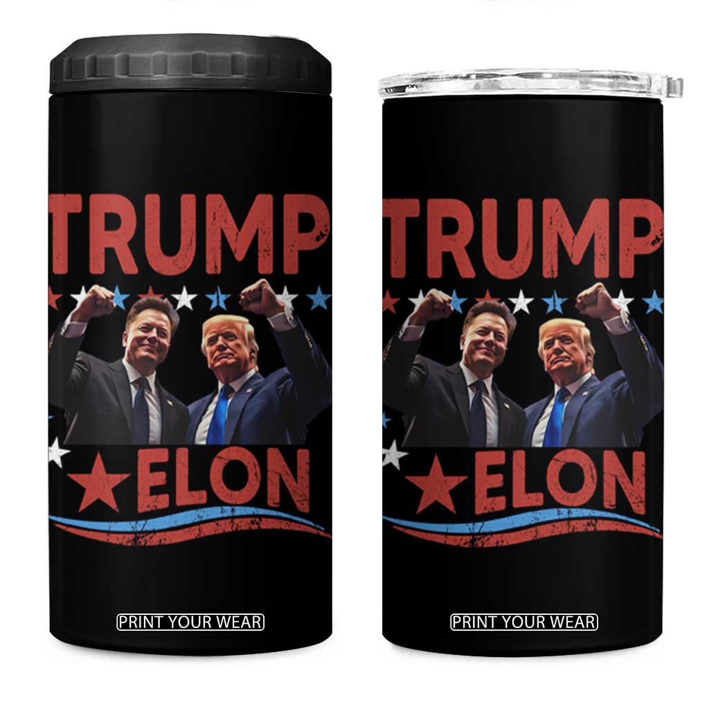 Cool Trump And Elon 2025 4 in 1 Can Cooler Tumbler TS09 One Size: 16 oz Black Print Your Wear