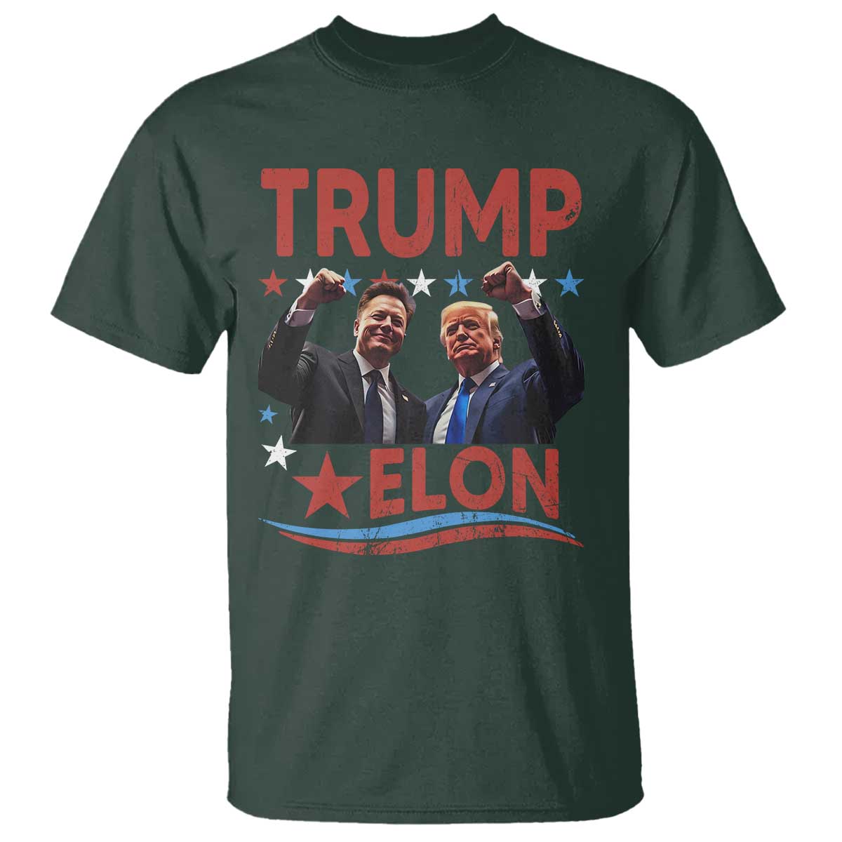 Cool Trump And Elon 2025 T Shirt TS09 Dark Forest Green Print Your Wear