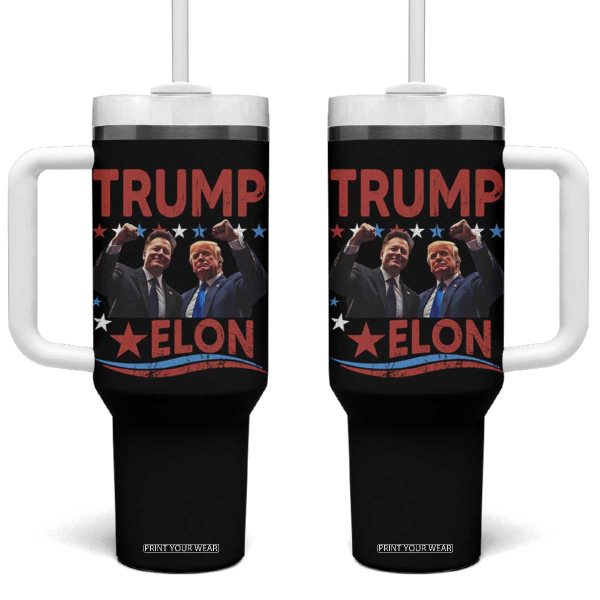 Cool Trump And Elon 2025 Tumbler With Handle TS09 One Size: 40 oz Black Print Your Wear