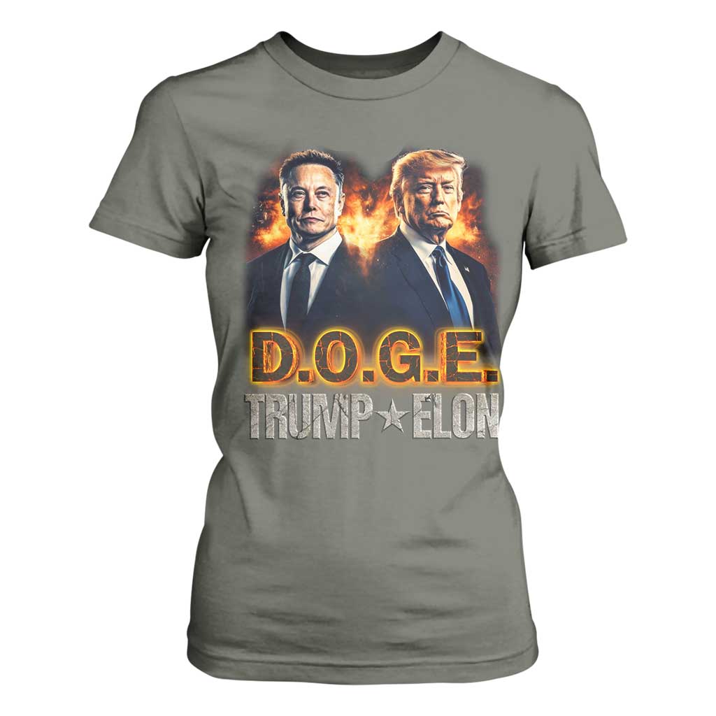 Trump Elon 2025 DOGE T Shirt For Women TS09 Military Green Print Your Wear
