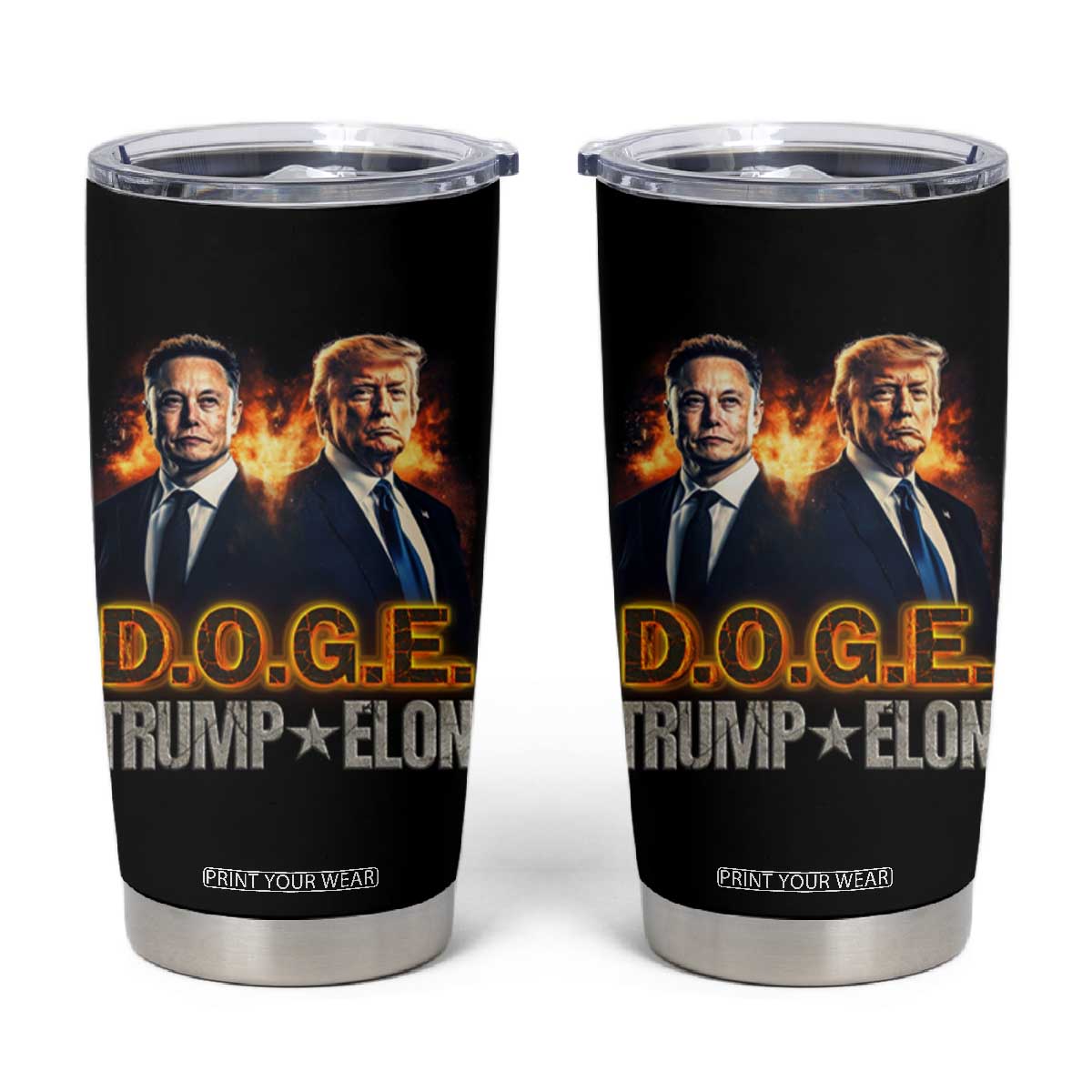 Trump Elon 2025 DOGE Tumbler Cup TS09 Black Print Your Wear