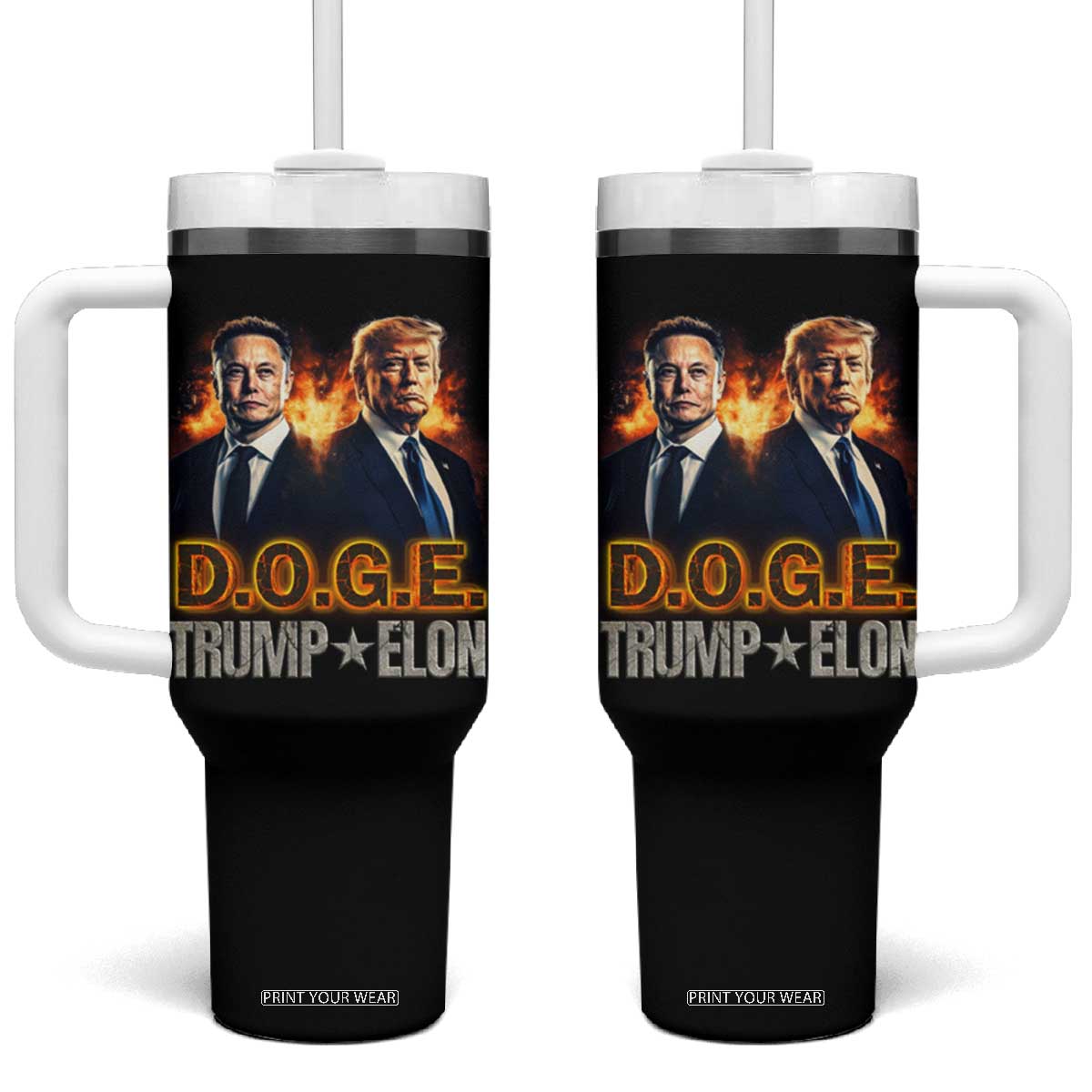 Trump Elon 2025 DOGE Tumbler With Handle TS09 One Size: 40 oz Black Print Your Wear