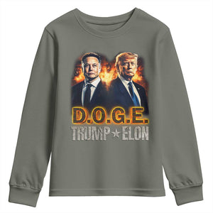Trump Elon 2025 DOGE Youth Sweatshirt TS09 Military Green Print Your Wear