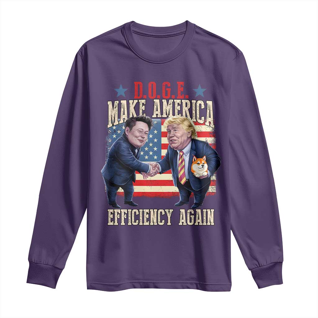 Trump Elon 2025 Long Sleeve Shirt DOGE Make America Efficiency Again TS09 Purple Print Your Wear