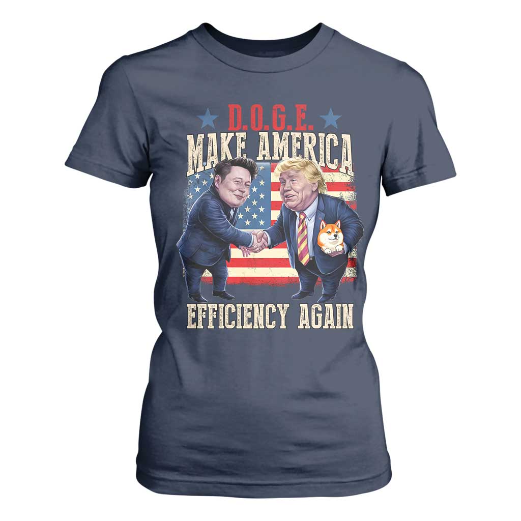 Trump Elon 2025 T Shirt For Women DOGE Make America Efficiency Again TS09 Navy Print Your Wear