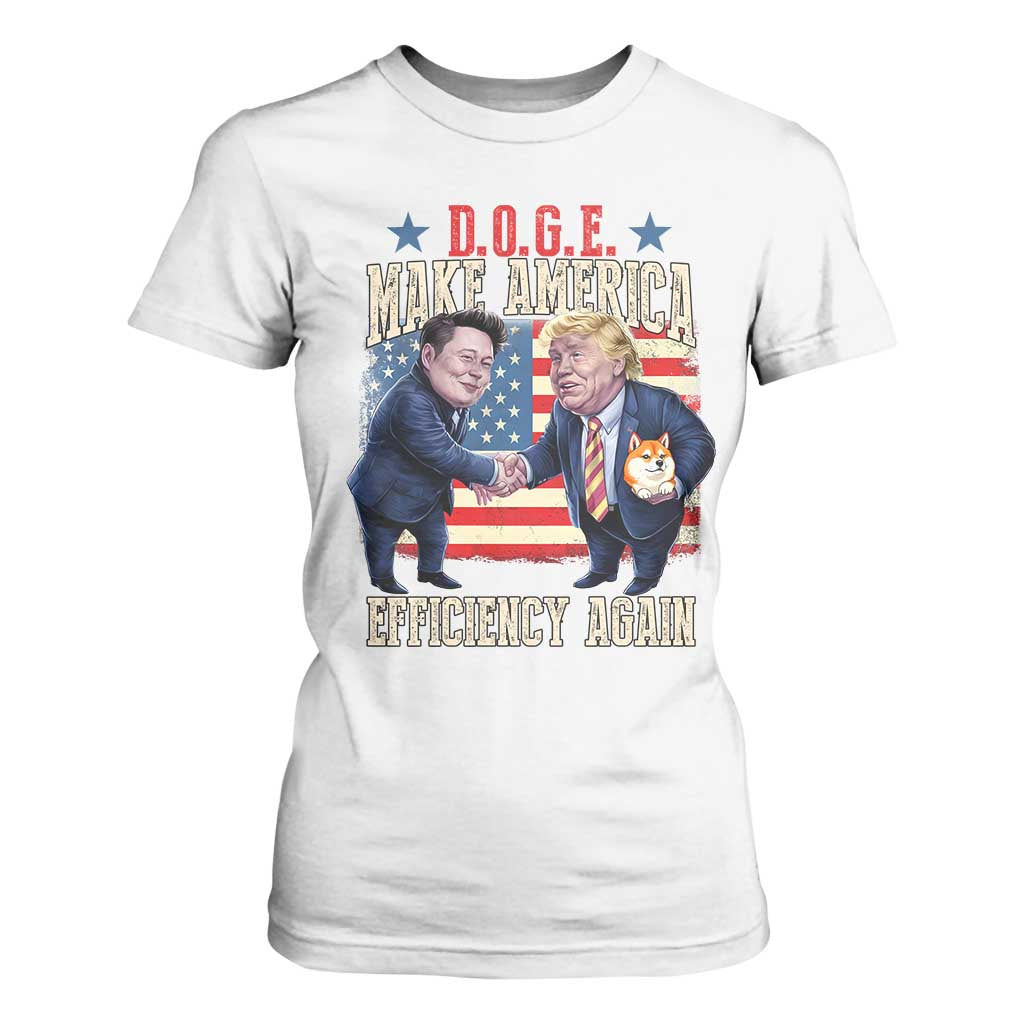 Trump Elon 2025 T Shirt For Women DOGE Make America Efficiency Again TS09 White Print Your Wear