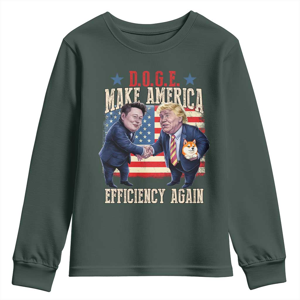 Trump Elon 2025 Youth Sweatshirt DOGE Make America Efficiency Again TS09 Dark Forest Green Print Your Wear