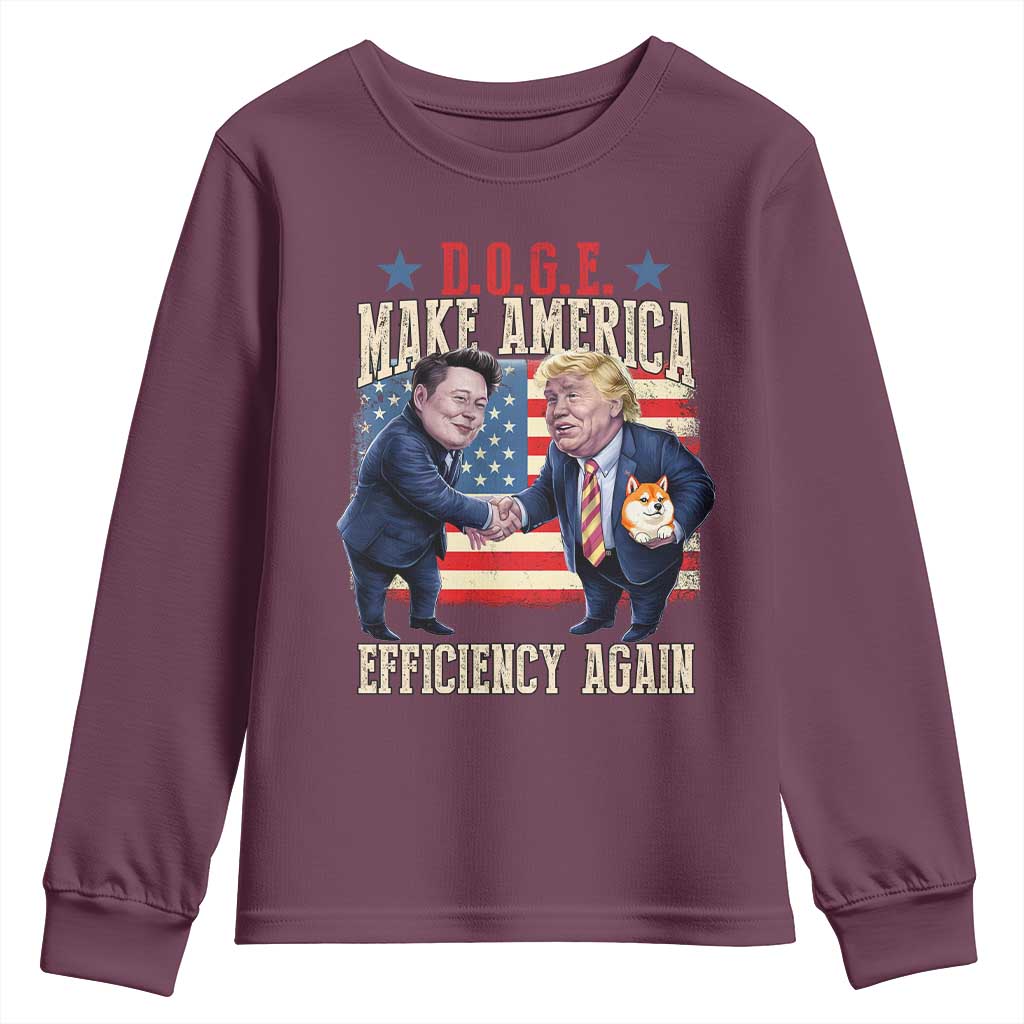 Trump Elon 2025 Youth Sweatshirt DOGE Make America Efficiency Again TS09 Maroon Print Your Wear