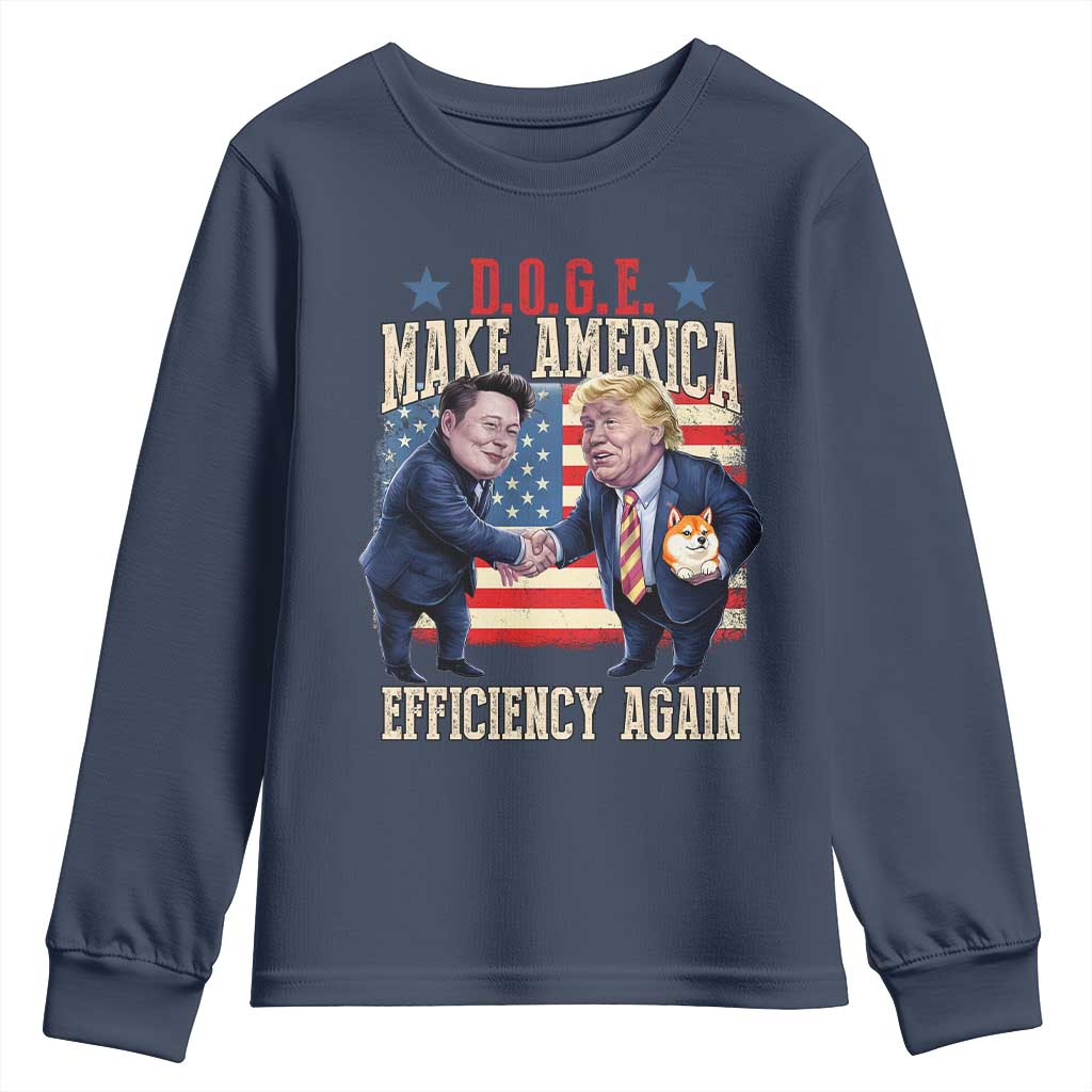 Trump Elon 2025 Youth Sweatshirt DOGE Make America Efficiency Again TS09 Navy Print Your Wear