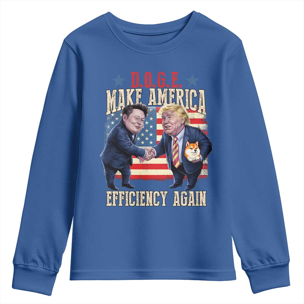 Trump Elon 2025 Youth Sweatshirt DOGE Make America Efficiency Again TS09 Royal Blue Print Your Wear