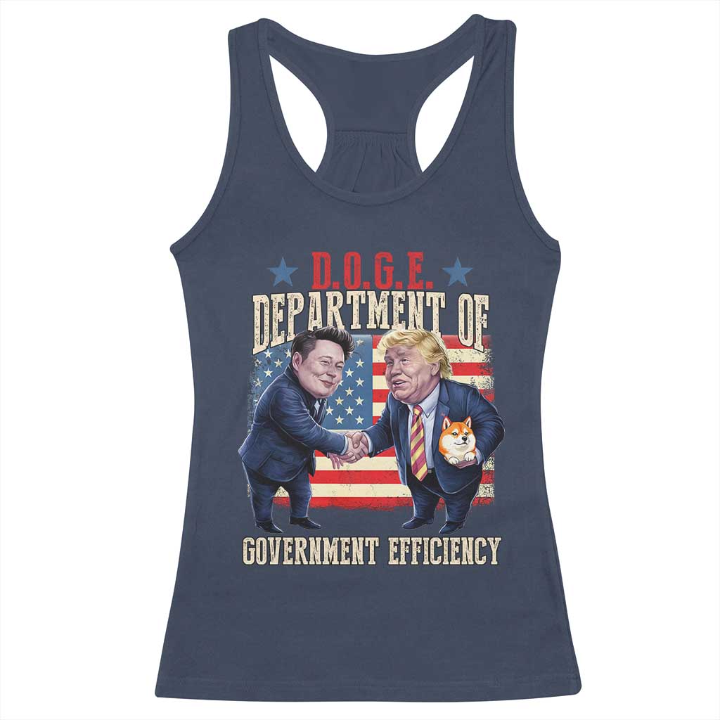 Trump Elon 2025 Racerback Tank Top DOGE Department of Government Efficiency TS09 Navy Print Your Wear