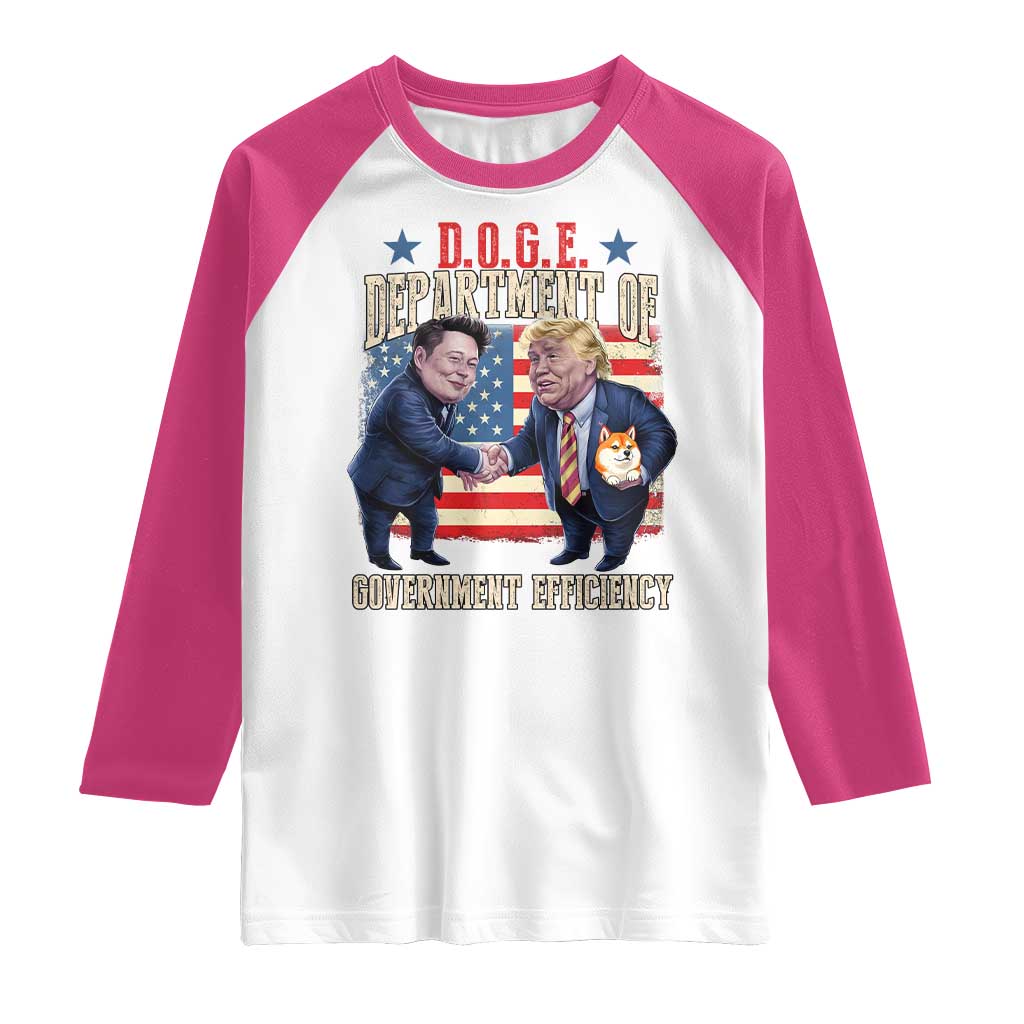 Trump Elon 2025 Raglan Shirt DOGE Department of Government Efficiency TS09 White Heliconia Print Your Wear