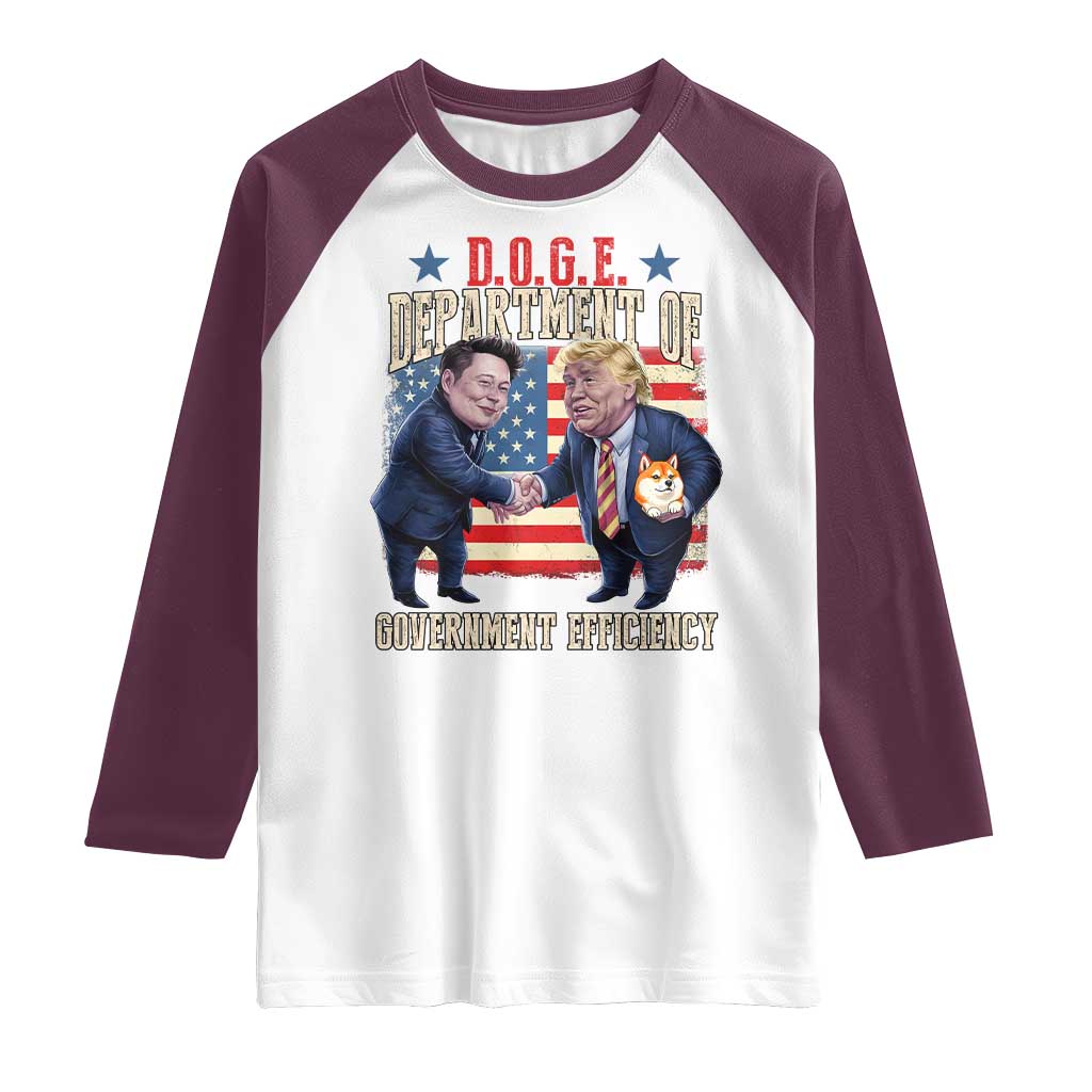 Trump Elon 2025 Raglan Shirt DOGE Department of Government Efficiency TS09 White Maroon Print Your Wear