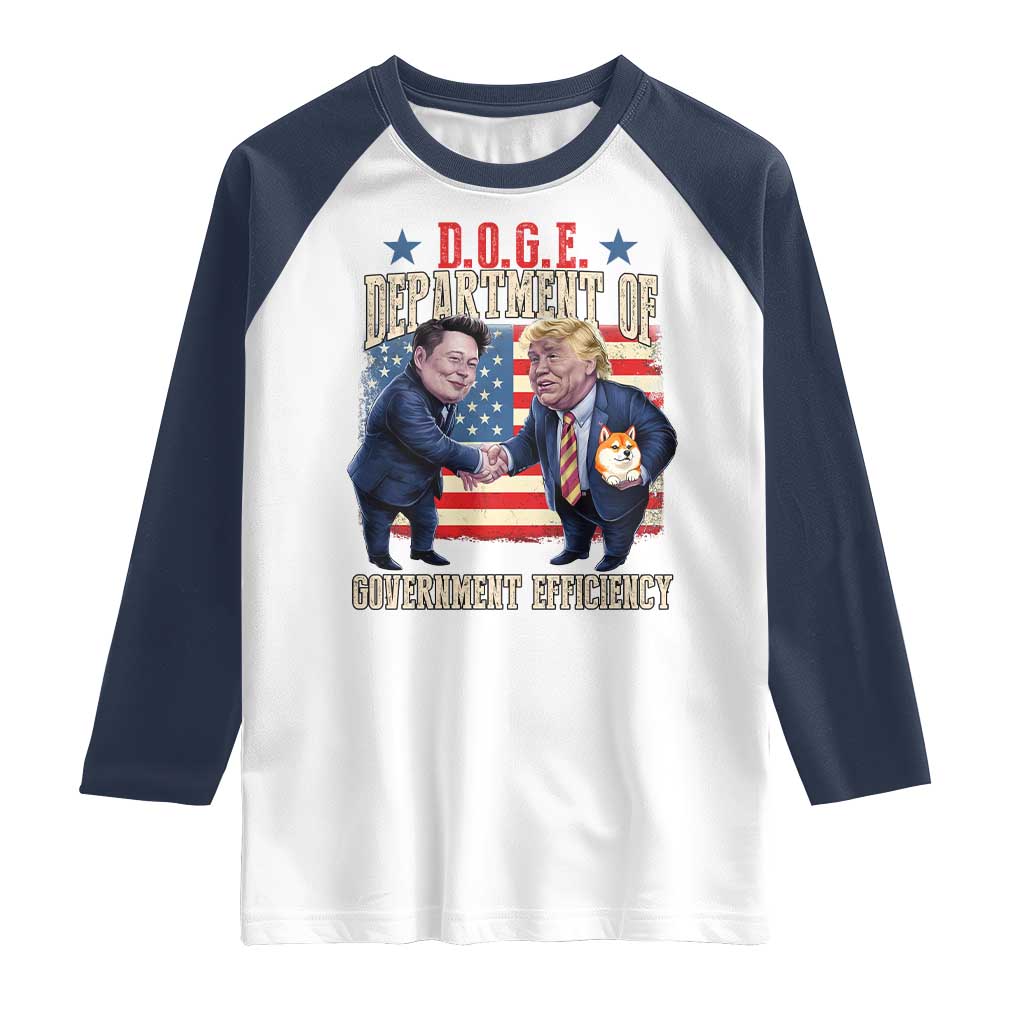 Trump Elon 2025 Raglan Shirt DOGE Department of Government Efficiency TS09 White Navy Print Your Wear