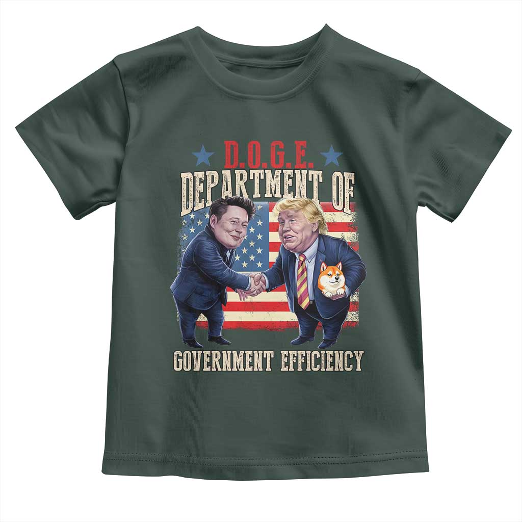 Trump Elon 2025 Toddler T Shirt DOGE Department of Government Efficiency TS09 Dark Forest Green Print Your Wear