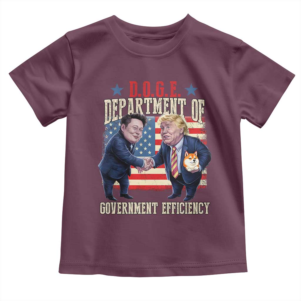 Trump Elon 2025 Toddler T Shirt DOGE Department of Government Efficiency TS09 Maroon Print Your Wear
