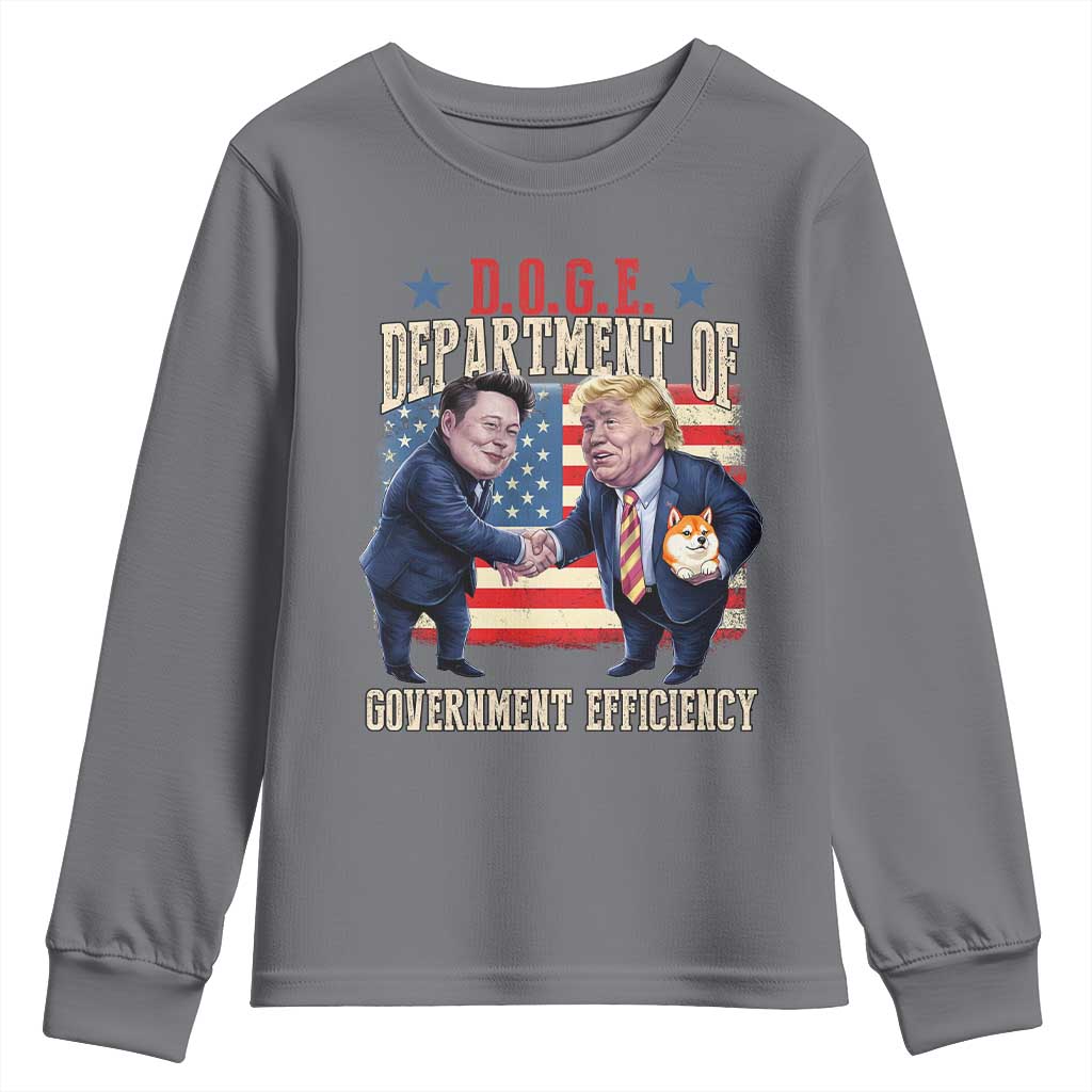 Trump Elon 2025 Youth Sweatshirt DOGE Department of Government Efficiency TS09 Charcoal Print Your Wear