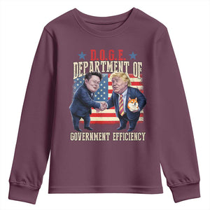 Trump Elon 2025 Youth Sweatshirt DOGE Department of Government Efficiency TS09 Maroon Print Your Wear