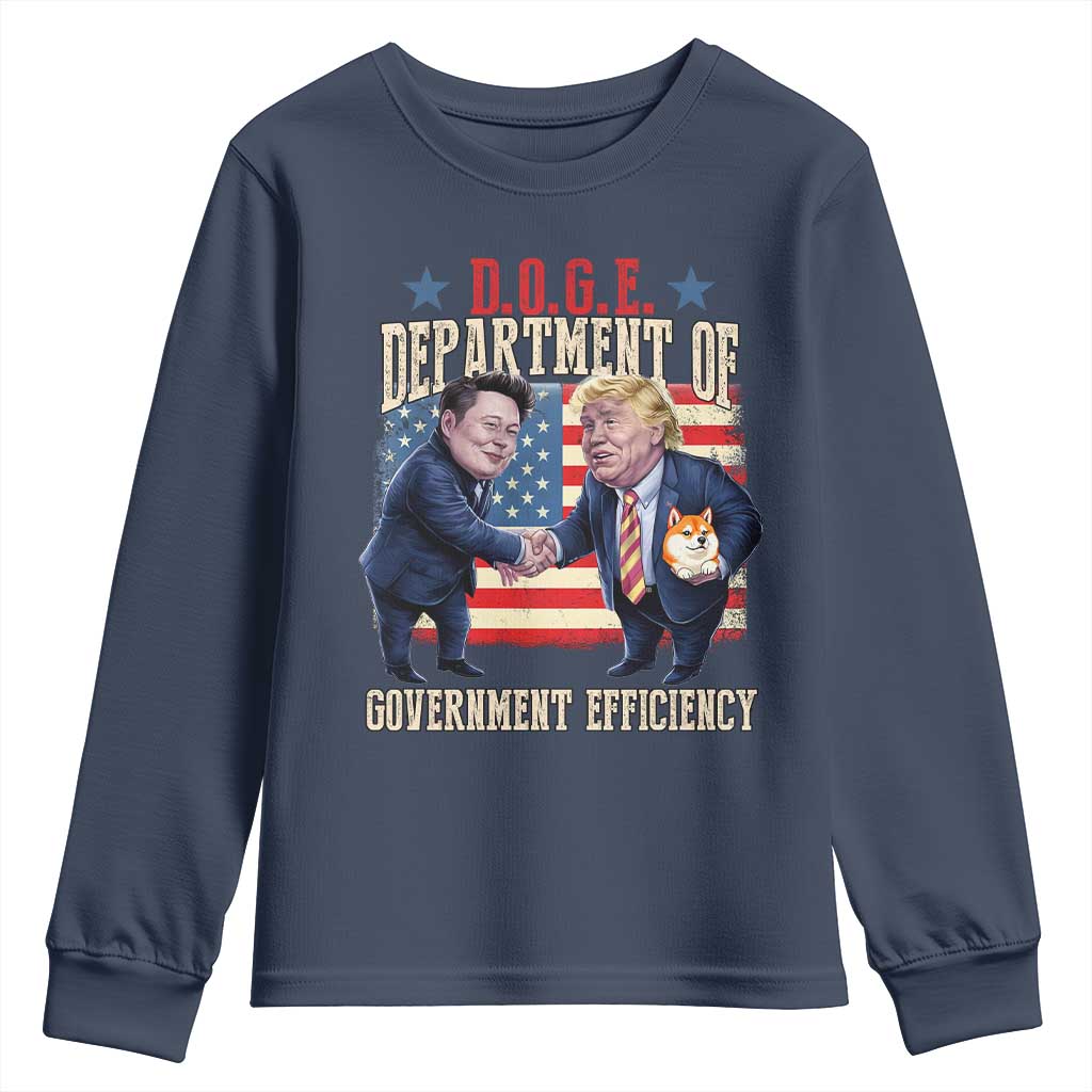 Trump Elon 2025 Youth Sweatshirt DOGE Department of Government Efficiency TS09 Navy Print Your Wear