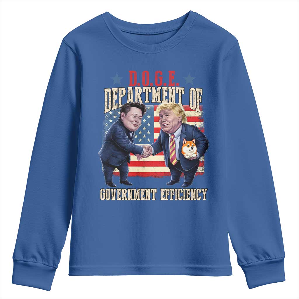 Trump Elon 2025 Youth Sweatshirt DOGE Department of Government Efficiency TS09 Royal Blue Print Your Wear