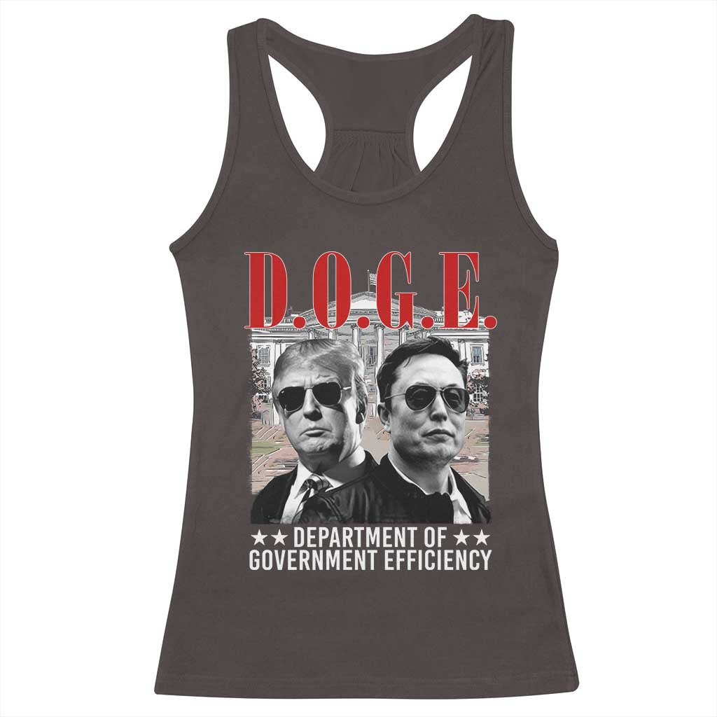 Trump Elon DOGE Racerback Tank Top Department of Government Efficiency TS09 Dark Chocolate Print Your Wear
