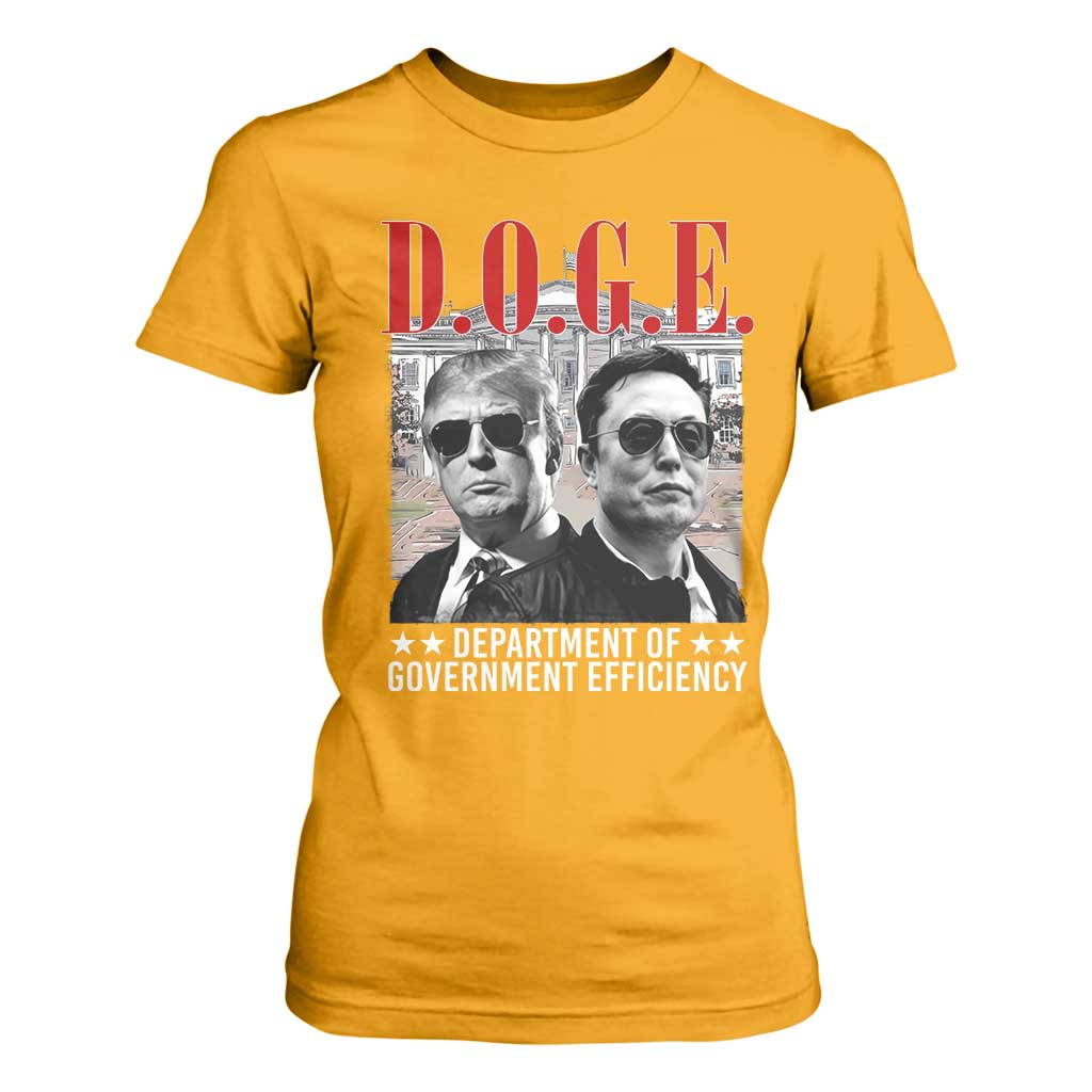 Trump Elon DOGE T Shirt For Women Department of Government Efficiency TS09 Gold Print Your Wear