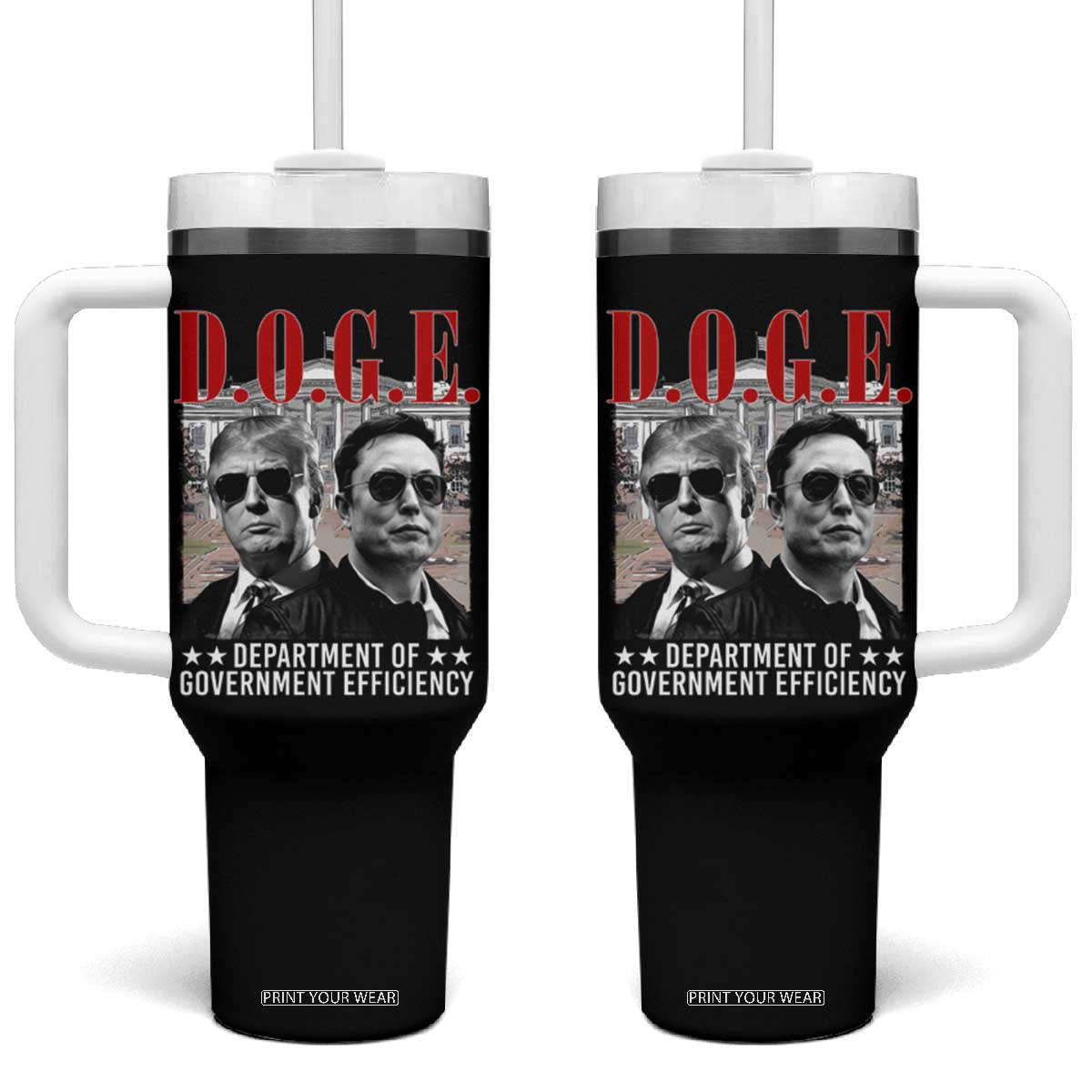 Trump Elon DOGE Tumbler With Handle Department of Government Efficiency TS09 One Size: 40 oz Black Print Your Wear