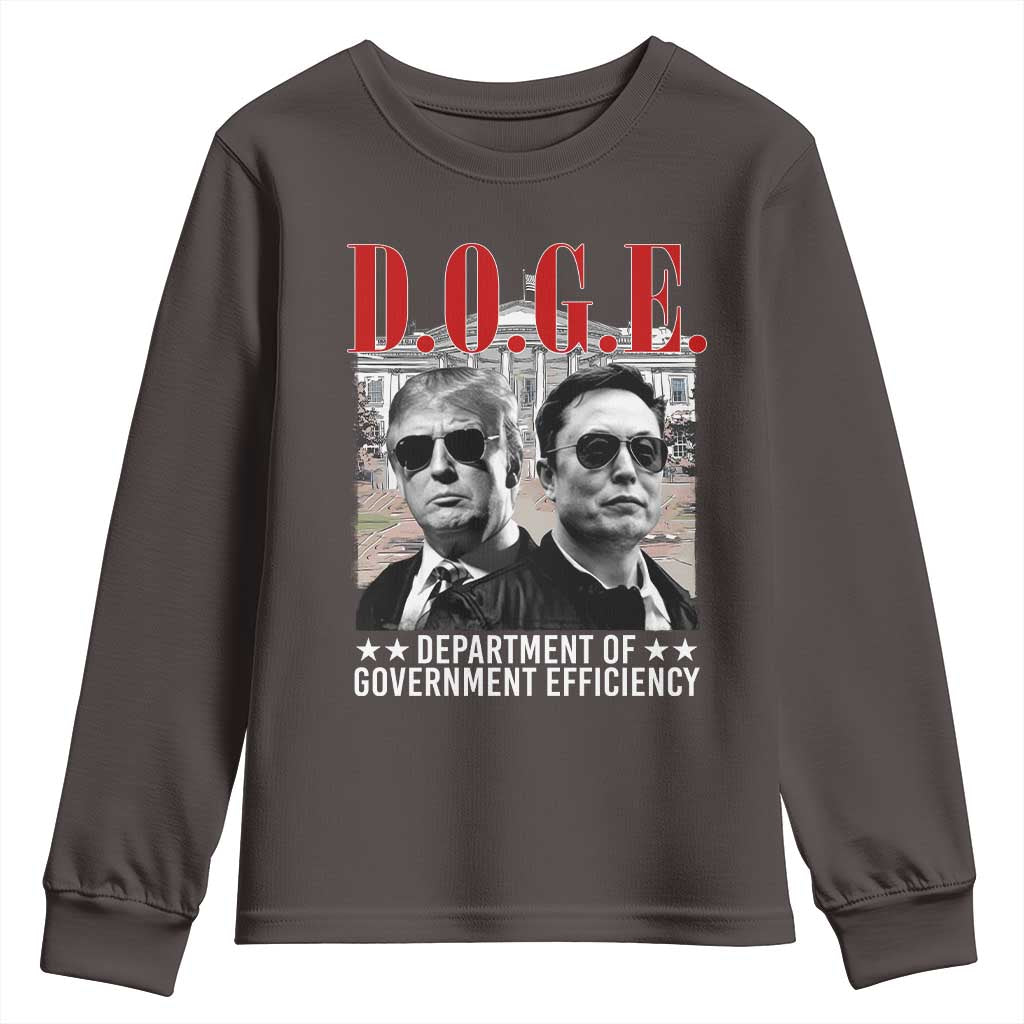 Trump Elon DOGE Youth Sweatshirt Department of Government Efficiency TS09 Dark Chocolate Print Your Wear