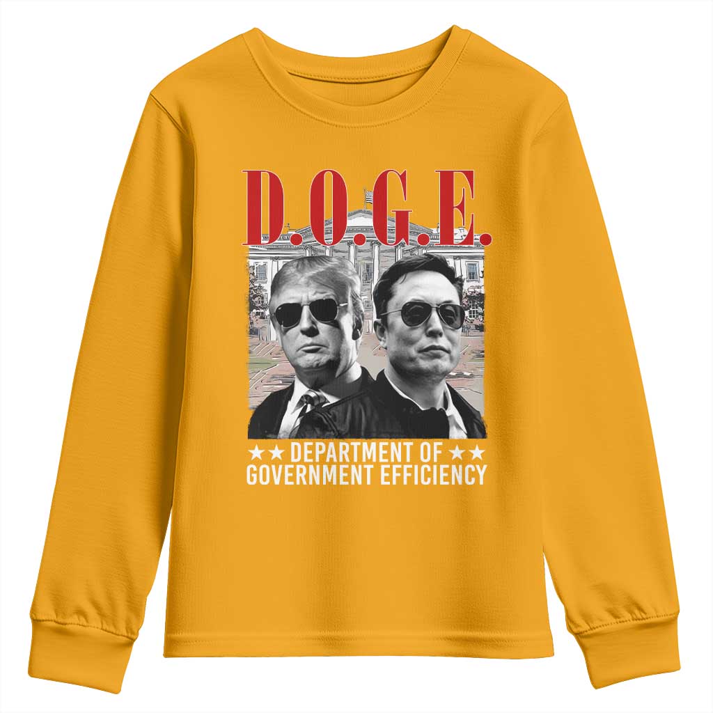 Trump Elon DOGE Youth Sweatshirt Department of Government Efficiency TS09 Gold Print Your Wear