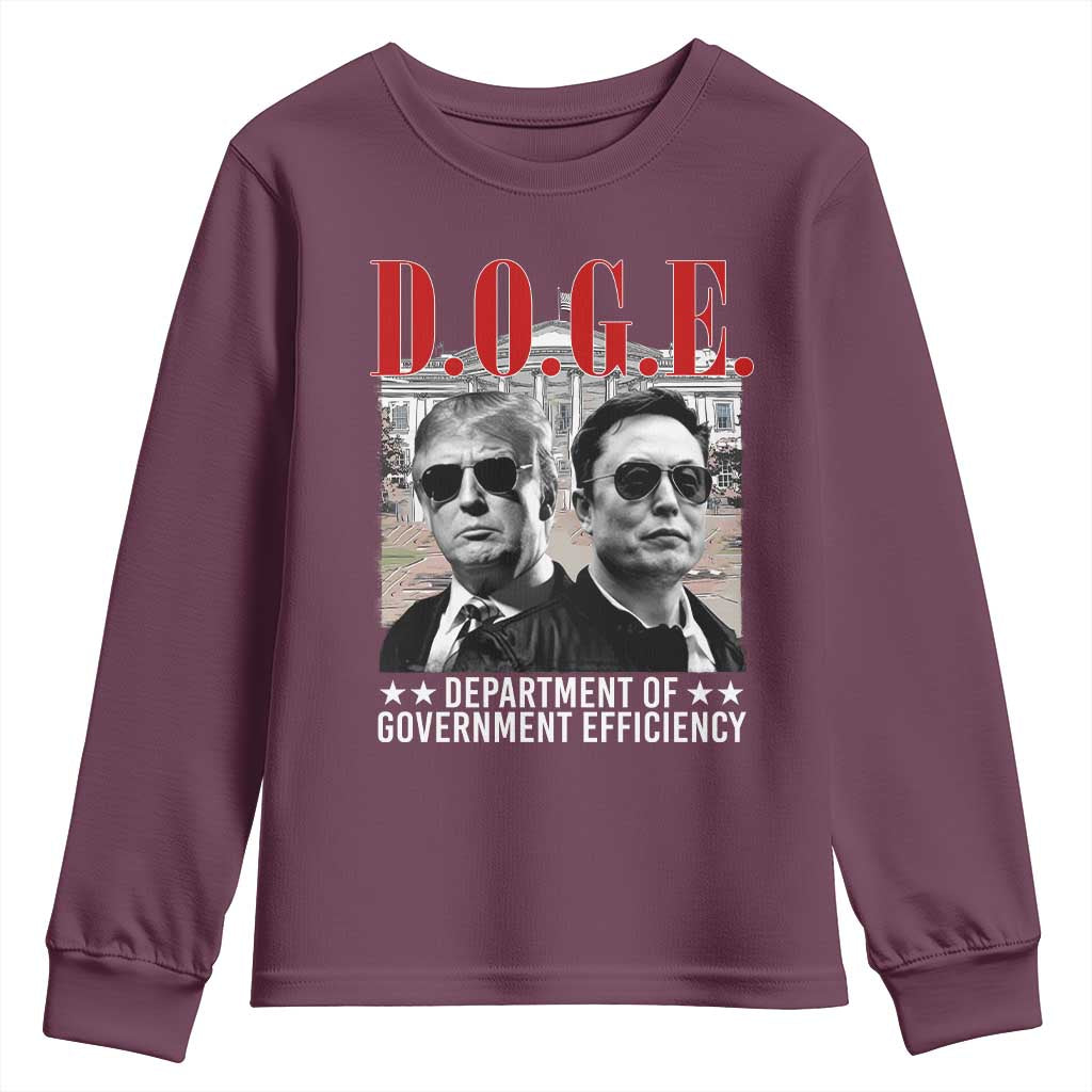 Trump Elon DOGE Youth Sweatshirt Department of Government Efficiency TS09 Maroon Print Your Wear