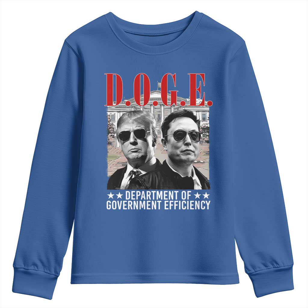 Trump Elon DOGE Youth Sweatshirt Department of Government Efficiency TS09 Royal Blue Print Your Wear