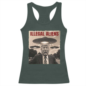 Funny Trump Illegal Aliens Racerback Tank Top TS09 Dark Forest Green Print Your Wear