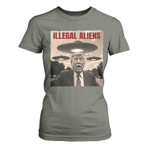Funny Trump Illegal Aliens T Shirt For Women TS09 Military Green Print Your Wear