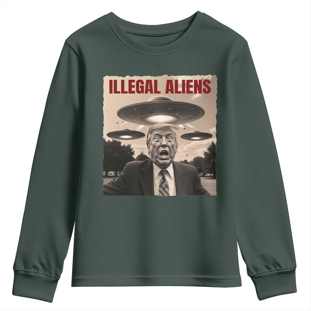 Funny Trump Illegal Aliens Youth Sweatshirt TS09 Dark Forest Green Print Your Wear