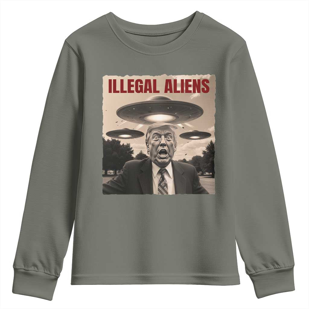 Funny Trump Illegal Aliens Youth Sweatshirt TS09 Military Green Print Your Wear