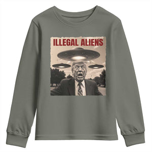 Funny Trump Illegal Aliens Youth Sweatshirt TS09 Military Green Print Your Wear