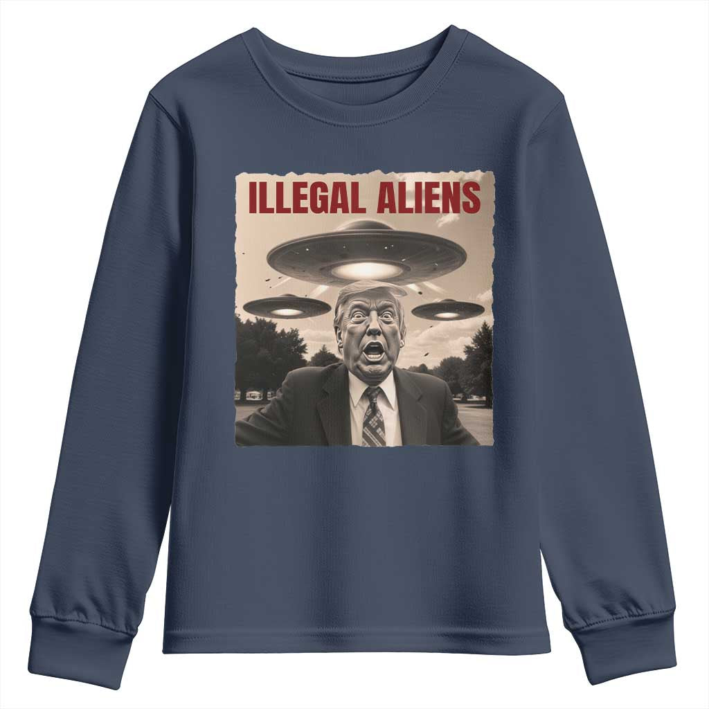 Funny Trump Illegal Aliens Youth Sweatshirt TS09 Navy Print Your Wear