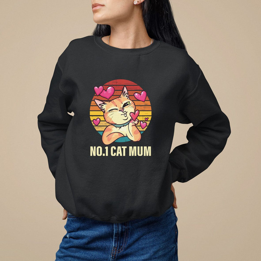 Mother's Day Cat Lover Sweatshirt No.1 Cat Mum Mother Of Cats TS09 Black Printyourwear